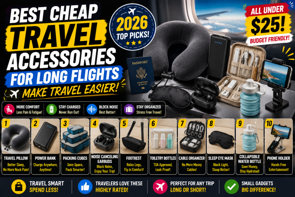 Best Cheap Travel Accessories for Long Flights (2026)